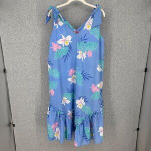 Tropical Originals VTG Midi Floral Hawaiian Dress Size L Pastels Blue Pocket Tie